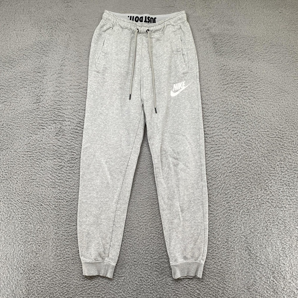 Nike Joggers Womens Small Gray French Terry Sweatpants Swoosh Gym Lounge Cuffed